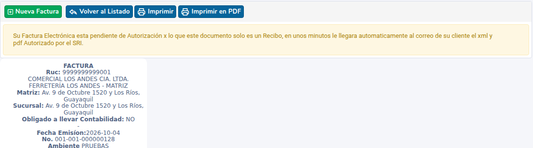 Vista previa del ticket POS con los botones Imprimir e Imprimir en PDF