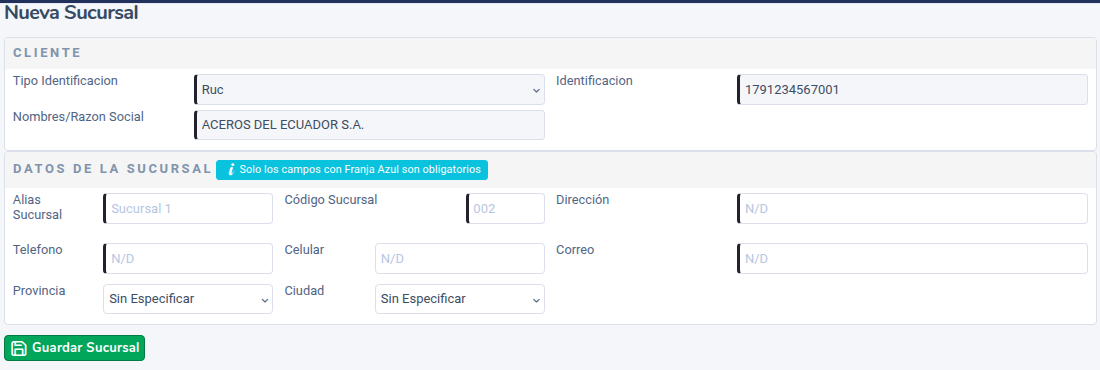 Formulario Nueva Sucursal
