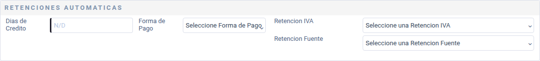 Sección Retenciones automáticas del proveedor