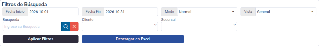 Filtros del reporte Facturación x Cliente