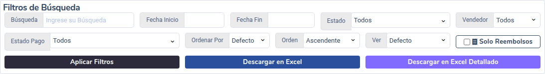 Filtros del listado de facturas