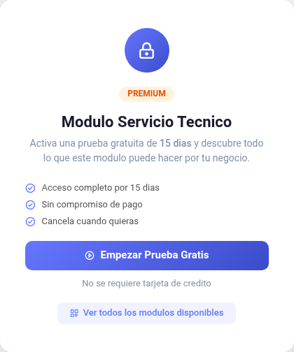 Recuadro para activar la prueba gratuita del módulo
