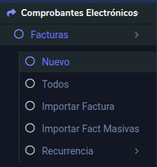 Submenú Facturas dentro de Comprobantes Electrónicos