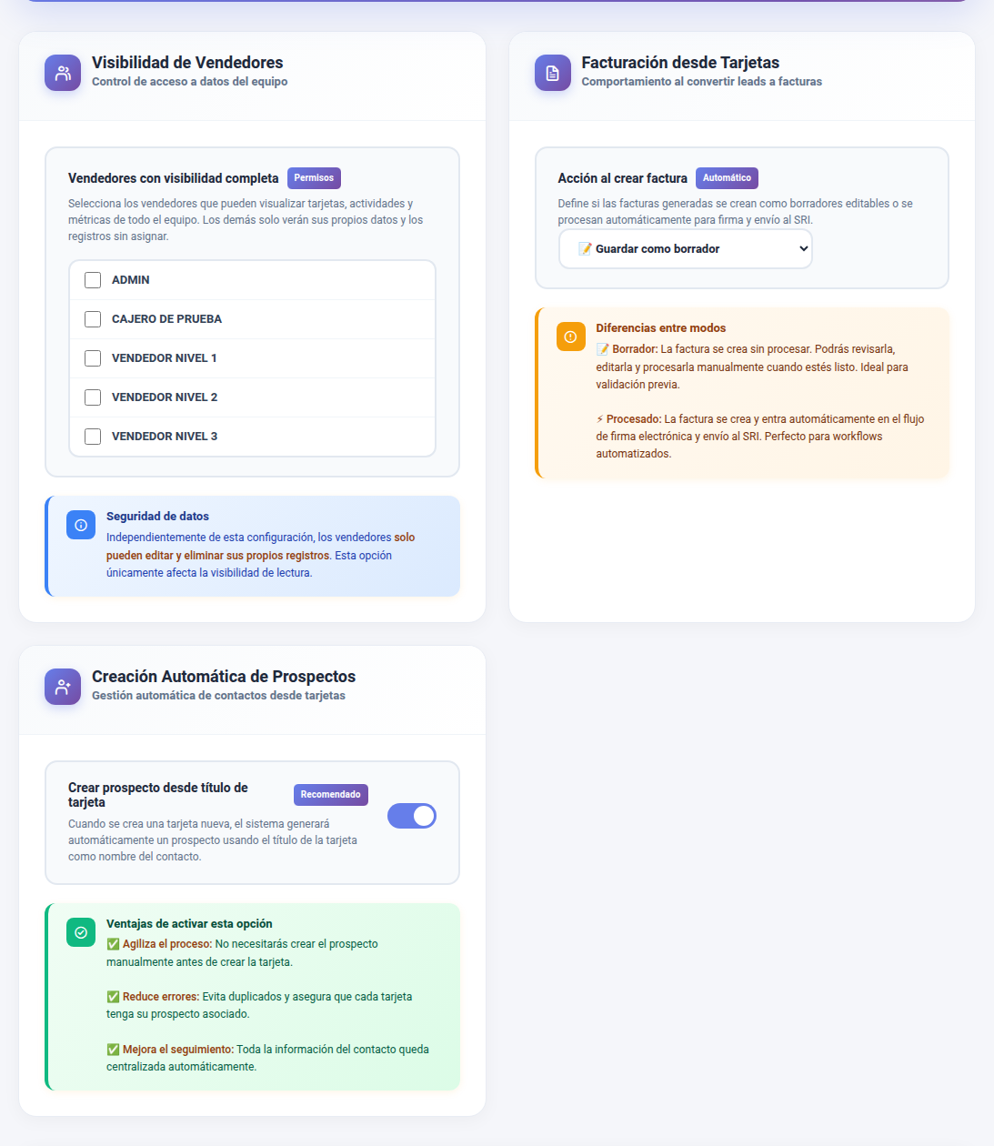 Configuración de Gestión Comercial
