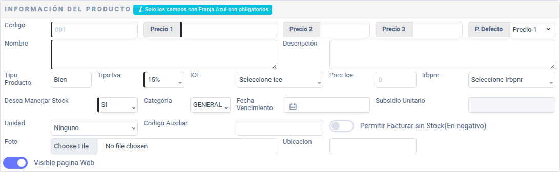 Sección Información del producto