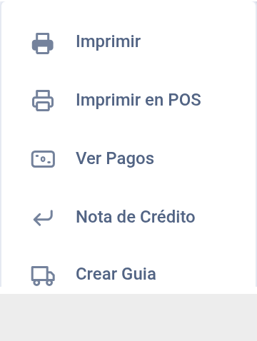 Opción Crear Guía en el menú de acciones de la factura